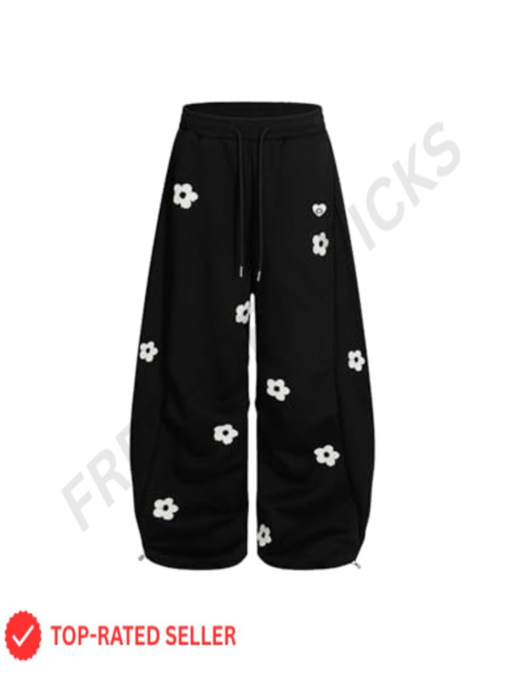 Baggy Wide Leg Sweatpants Cotton Floral Embroidery Y2K Drawstring Lounge Pants